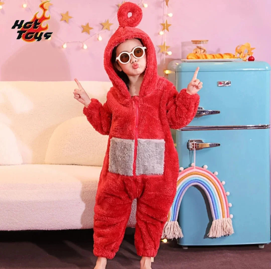 Boys Girls Teletubbies Costumes Soft Long Sleeves Piece Pajamas Costume Lala Home Clothes Cosplay Adult Unisex Party Wear - Seprincess