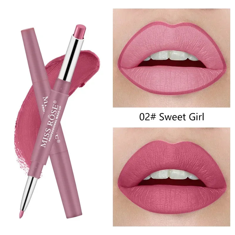 Miss Rose Double-end Lipstick Lipgloss Pencil Makeup Long Lasting Tint Sexy Red Lip Stick Beauty Matte Lip Gloss Pen Cosmetic