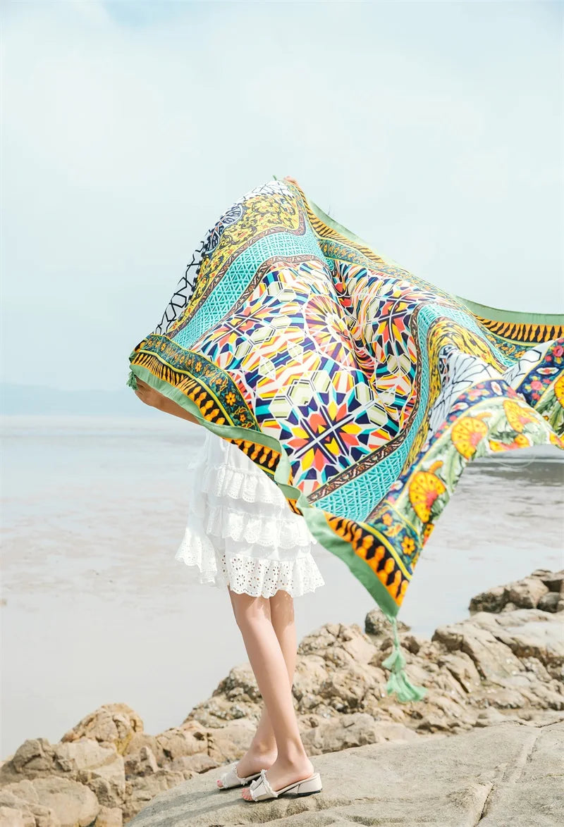 90x185cm  Printing Process Twill Summer Suncare Beach Dress Bikini Sarong Wrap Scarf Women Brazilian Swimsuit Bathing Cover-ups