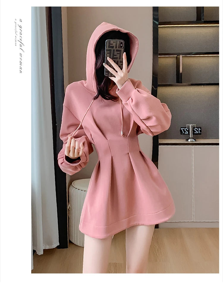 Spring Fall Hoodie Dress Women Long Sleeve Cute Hooded Mini Dress Slim Streetwear Dress Vestidos - Seprincess