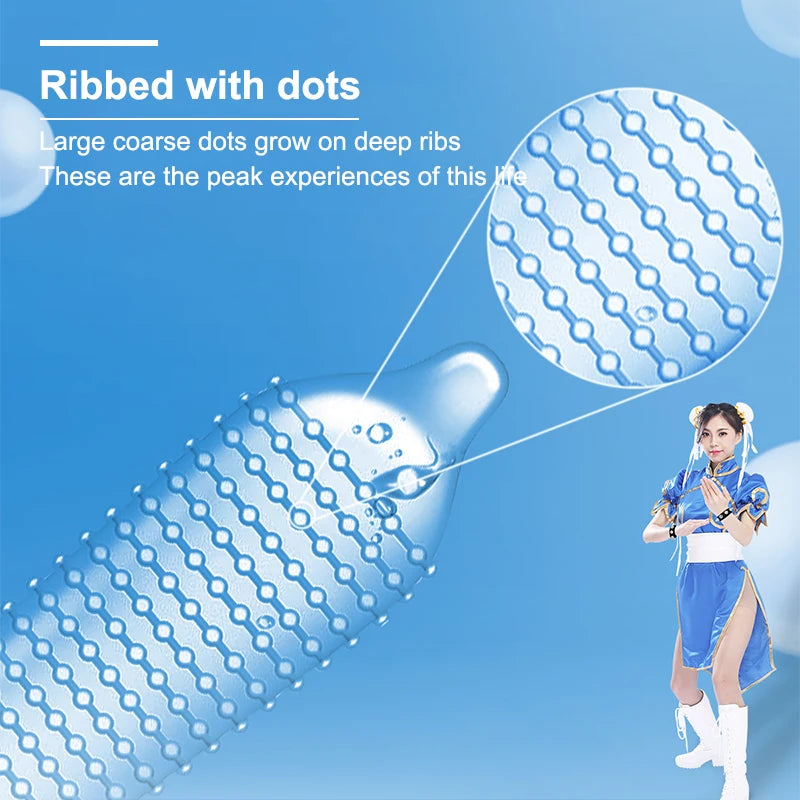 Ribbed Dotted Condoms 10PCS Ultra-thin G-Spot Massage Ice and Fire Feeling Penis Sleeve Sex Toys Granular Sexshop For Couple - Seprincess