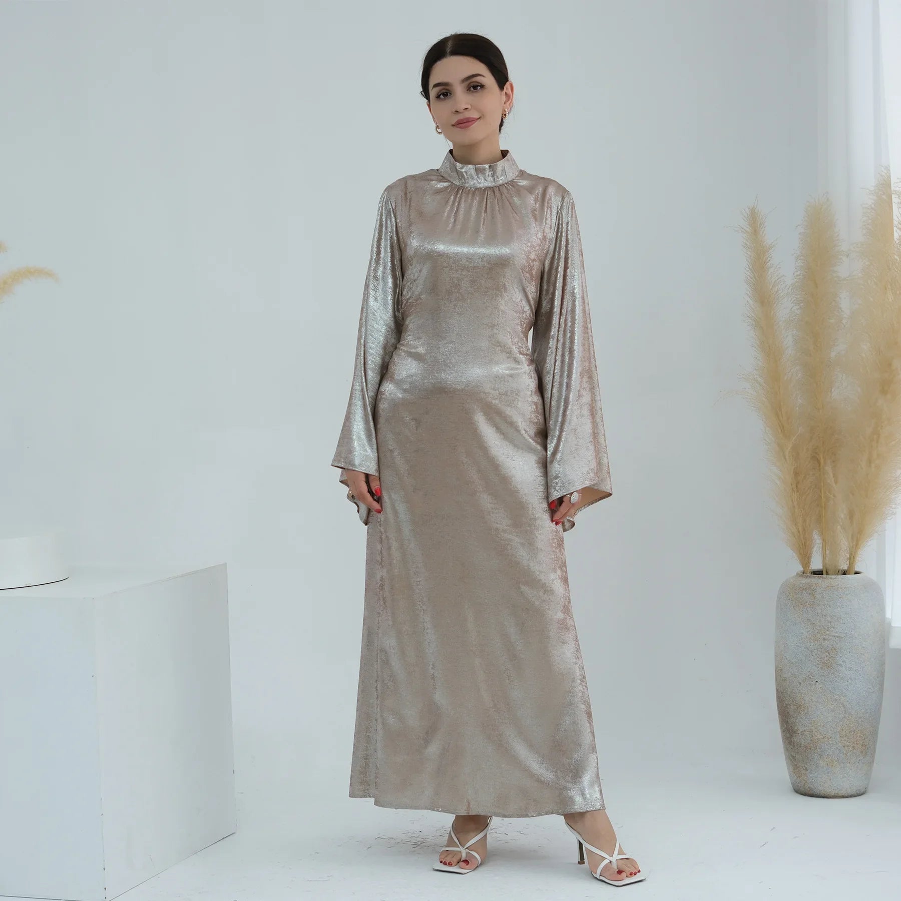 Butterfly Abaya Dress Elegant Belted Muslim Party Hijab Dresses Bronze Abayas for Women Dubai Turkey Islam Clothing Eid Kaftan - Seprincess