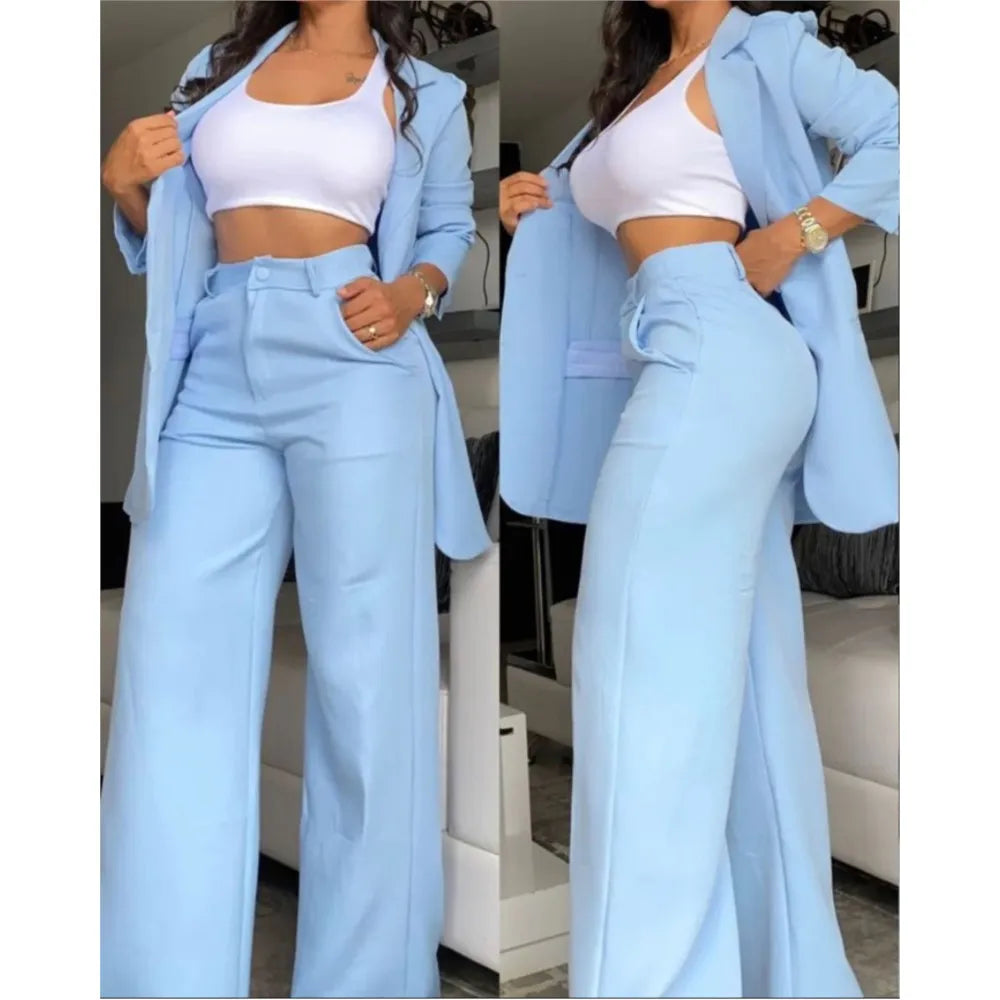 Elegant Autumn Women's Blazer & Pants Two Piece Set Female Outifits Fashion Notched Collar Coat & Pocket Design OL Trouser Suit - Seprincess