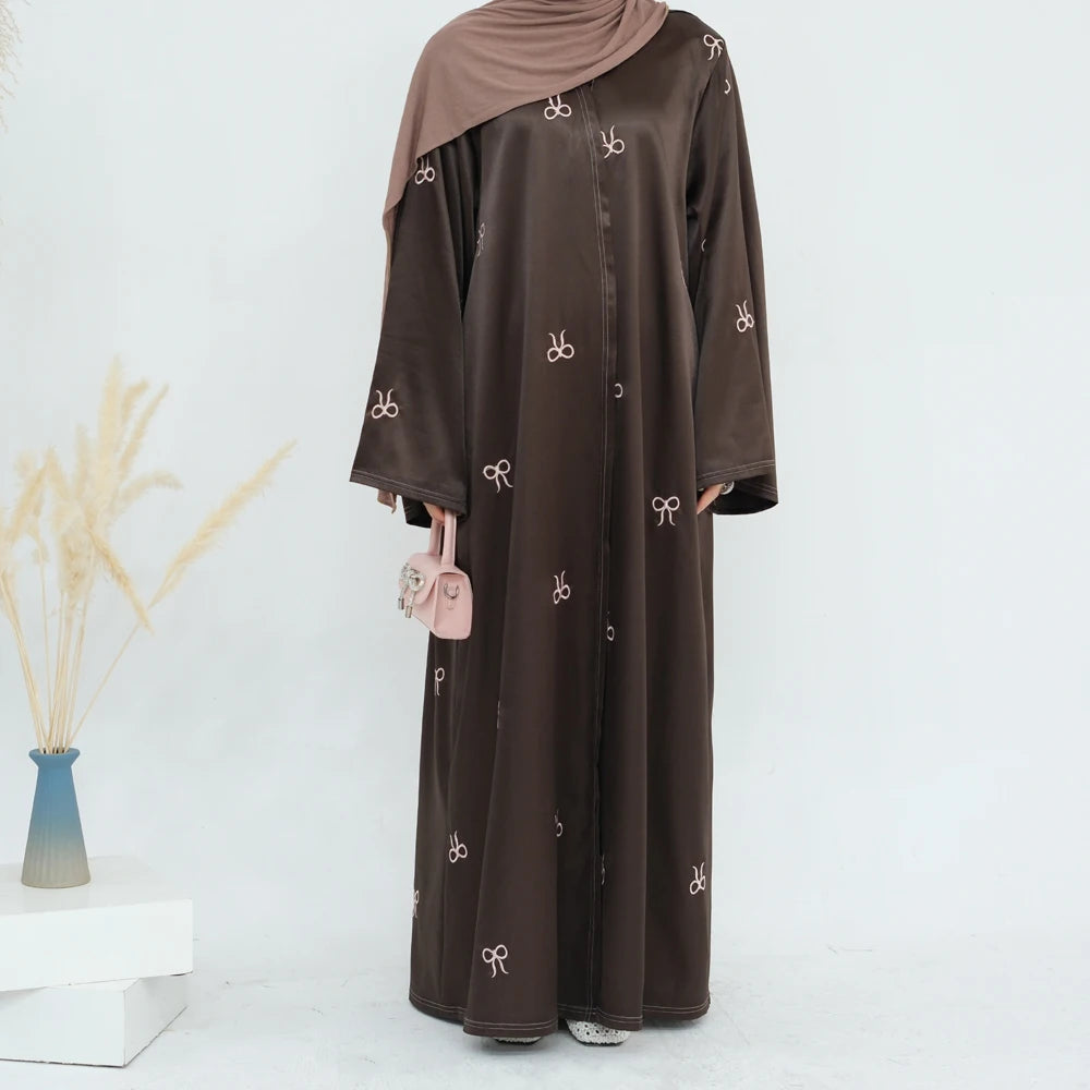 Ramadan Dubai Black Muslim Cardigan for Women Butterfly Embroidery Open Abaya Dress Luxury Islam Party Turkey Modest Kaftan Robe - Seprincess