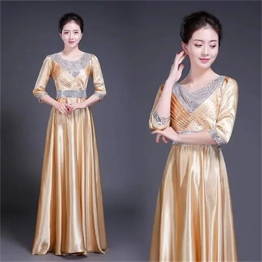 Fashion Slim Simple Stage Chorus Performance Dress for Women's July 1st Red Song Chorus Group Chorus Dress Sequin Chorus Dress - Seprincess