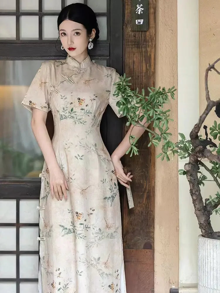 Qipao Women 2024 New Vintage Chinoiserie Young Temperament Print Cheongsam Medium Length Summer College Entrance Examination - Seprincess