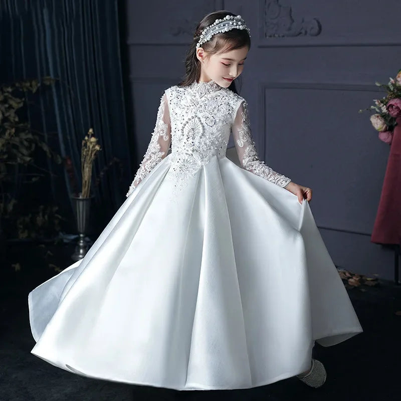 Girls First Communion Dress Flower Girl Wedding Sequins Dresses for Kids Piano Performance Vestidos Children Pageant Ball Gown - Seprincess