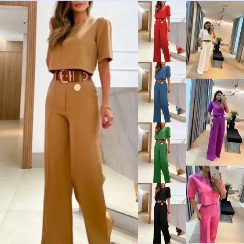 2023 Summer 2 Piece Sets Women Casual Crop Top T Shirt Outfit Long Pant Sets Tracksuit Two Piece Set  Korean Fashion Clothing - Seprincess