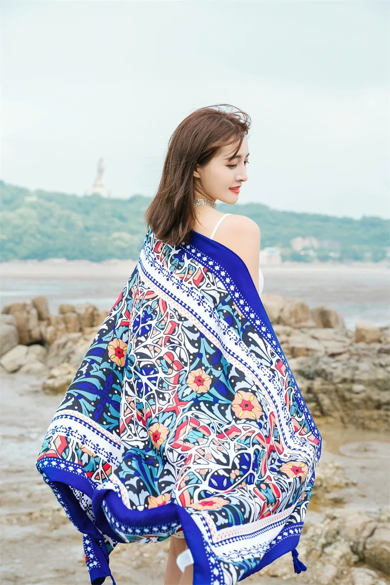 90x185cm  Printing Process Twill Summer Suncare Beach Dress Bikini Sarong Wrap Scarf Women Brazilian Swimsuit Bathing Cover-ups