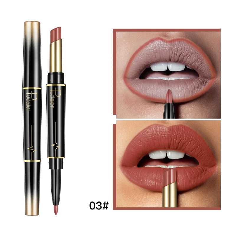 2 in 1 Double Head Lipstick & Lip Liner Makeup Set Matte Velvet Lipstick Creamy Lip Pencil - Seprincess