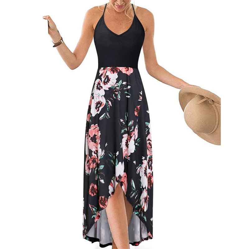 Casual Printed Summer Long Dresses For Women 2023 Elegant Pretty Slim Women's Sexy Backless Dresses Vintage Female Clothing - Seprincess