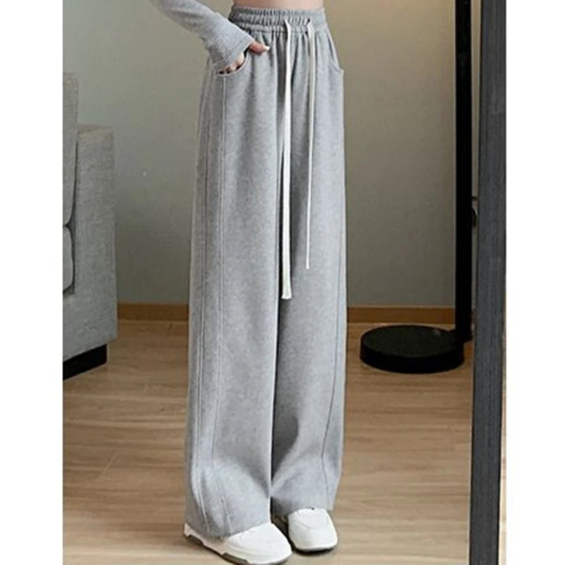 2024 Women High Waisted Leisure Loose Pants Girls Casual Straight Leg Slacks Female Baggy Light Grey Khaki Beige Black Trousers