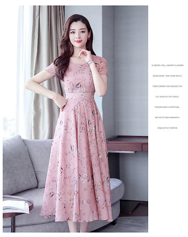 Elegant Long Dress Slimming Medium-length Slim Fit Women's Summer Fashion 2023 New Style Flower Print Outerwear - Seprincess