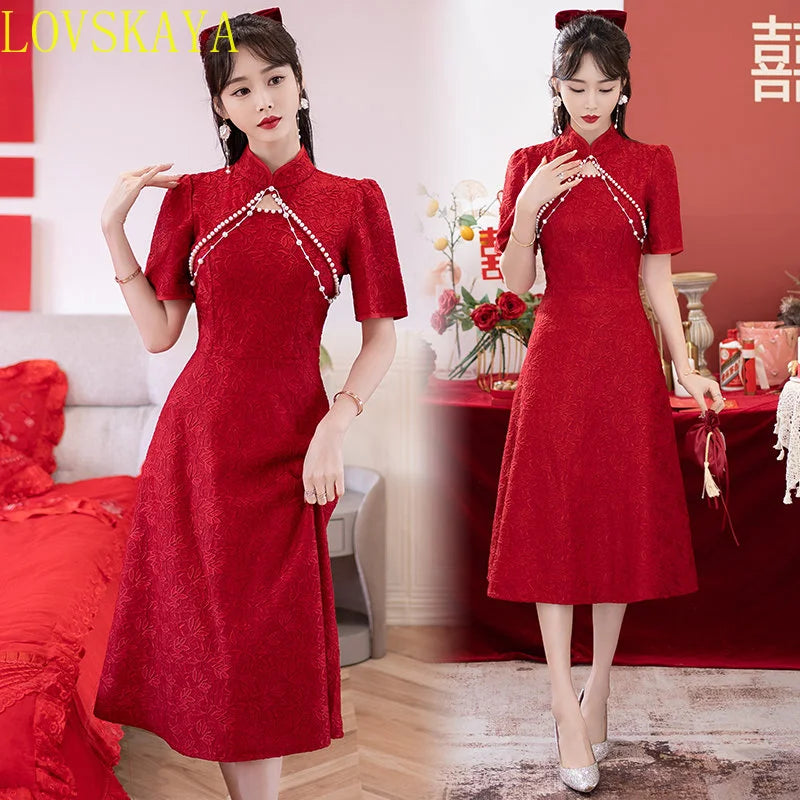 Summer New Retro Short Sleeve Wedding Lace Cheongsam Chinese Traditional Modern Women Qipao Dress - Seprincess