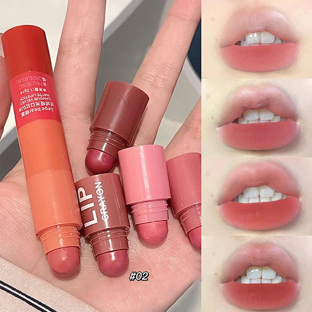 Gege Bear 4 in 1 Velvet Matte Crayon Lipstick Super Stay Makeup Pink Red Long Wear Waterpoof Non-Stick Cup Tiny Lip Stick - Seprincess