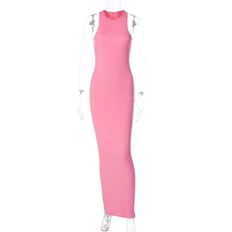 Hawthaw Women Fashion 2024 Summer Sleeveless Club Streetwear Bodycon Pink Pencil Long Dress Wholesale Items For Business - Seprincess