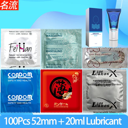 100pcs Ultra Thin Condoms Hyaluronic Acid Smooth Natural Latex Cock Penis Sleeve with Lubricant 20ml Sex Toys for Couples - Seprincess