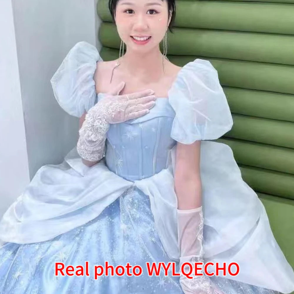 Blue Prom Dress Engagement Jacquard Dress France Vintage Sweet Korean Princess Fairy Dress Evening Party Dress - Seprincess