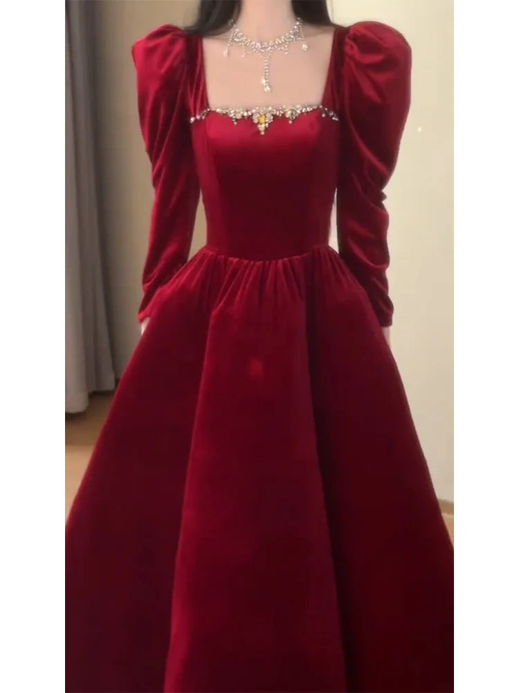 Toast Dress Bride Engagement Evening High-End Affordable Luxury Niche Banquet Temperament Socialite Red Velvet - Seprincess