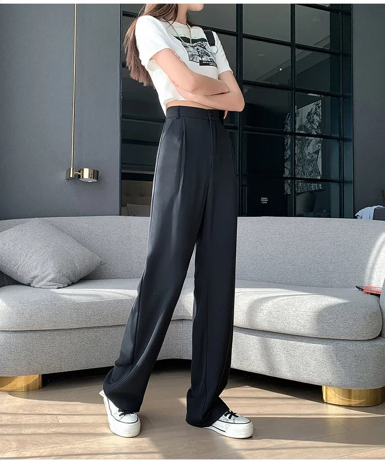 Casual High Waist Loose Wide Leg Pants for Women Spring Autumn New Female Floor-Length White Suits Pants Ladies Long Trousers