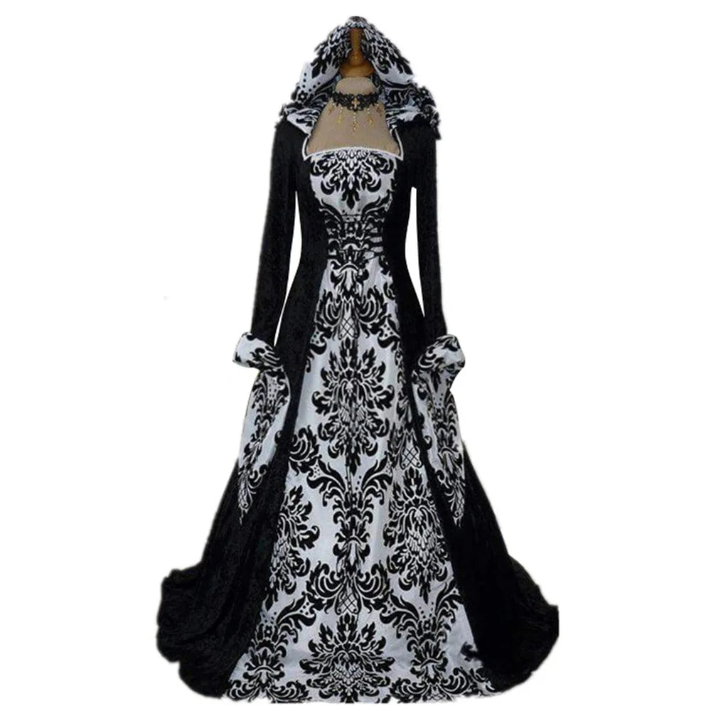 Women Medieval Renaissance Hooded Dress 19th Century European Costumes Ladies Vintage Victorian Gothic Princess Guofeng Dresses - Seprincess