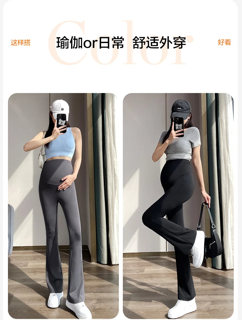 Maternity Yoga Pants For Summer 2024 New Clothes For Pregnant Women Fashion Solid Pregnancy Flare Shark Trousers Leggings M-xxl