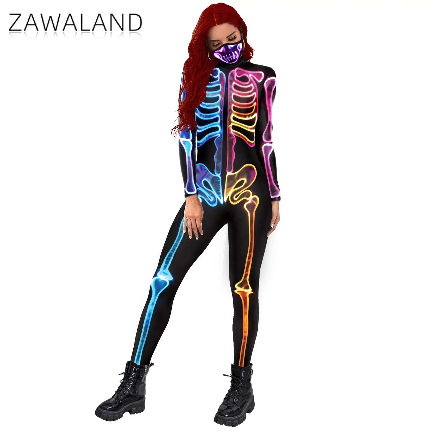 ZAWALAND Zentai Women Kid Outfits Hallowen Skeleton Bodysuit Carnival Party Cosplay Costume Parent-child clothing Jumpsuits - Seprincess