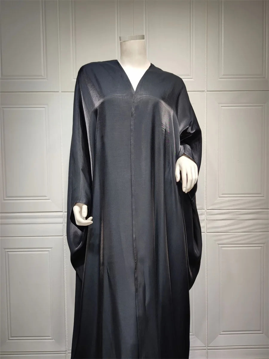 Siskakia Kimono Abayas for Women Modest Muslim Moroccan Dubai Fashion Casual Open Abaya Silk Satin Corban Eid Al Adha 2023 New