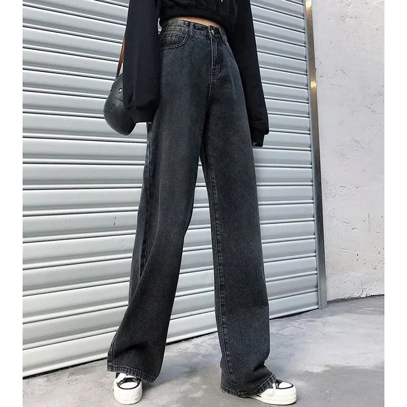 Petite Straight-Leg Jeans Women's Vintage High-Waisted Loose-Fit Bell Bottoms Autumn Season New Style Taller Legging Pants