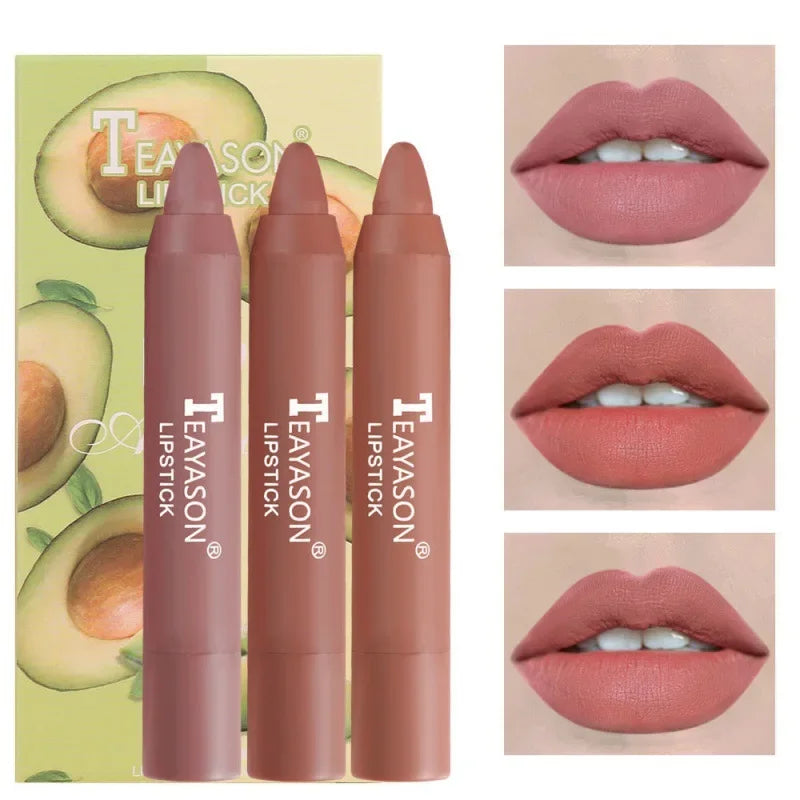 3PCS/set Velvet Matte Lipstick Pen Cosmetics Waterproof Lasting Nude Crayon Lipsticks Non Sticky Brown Lip Liner Pencil Makeup - Seprincess