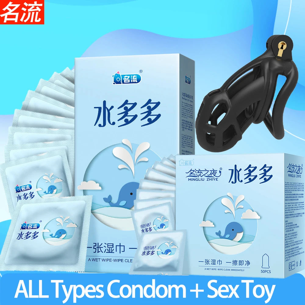 50/100pcs Condoms Ultra Thin Penis Sleeves Cock Cage with 4 Rings Male Urethral Chastity Penis Rings Adult Sex Erotic Toys - Seprincess