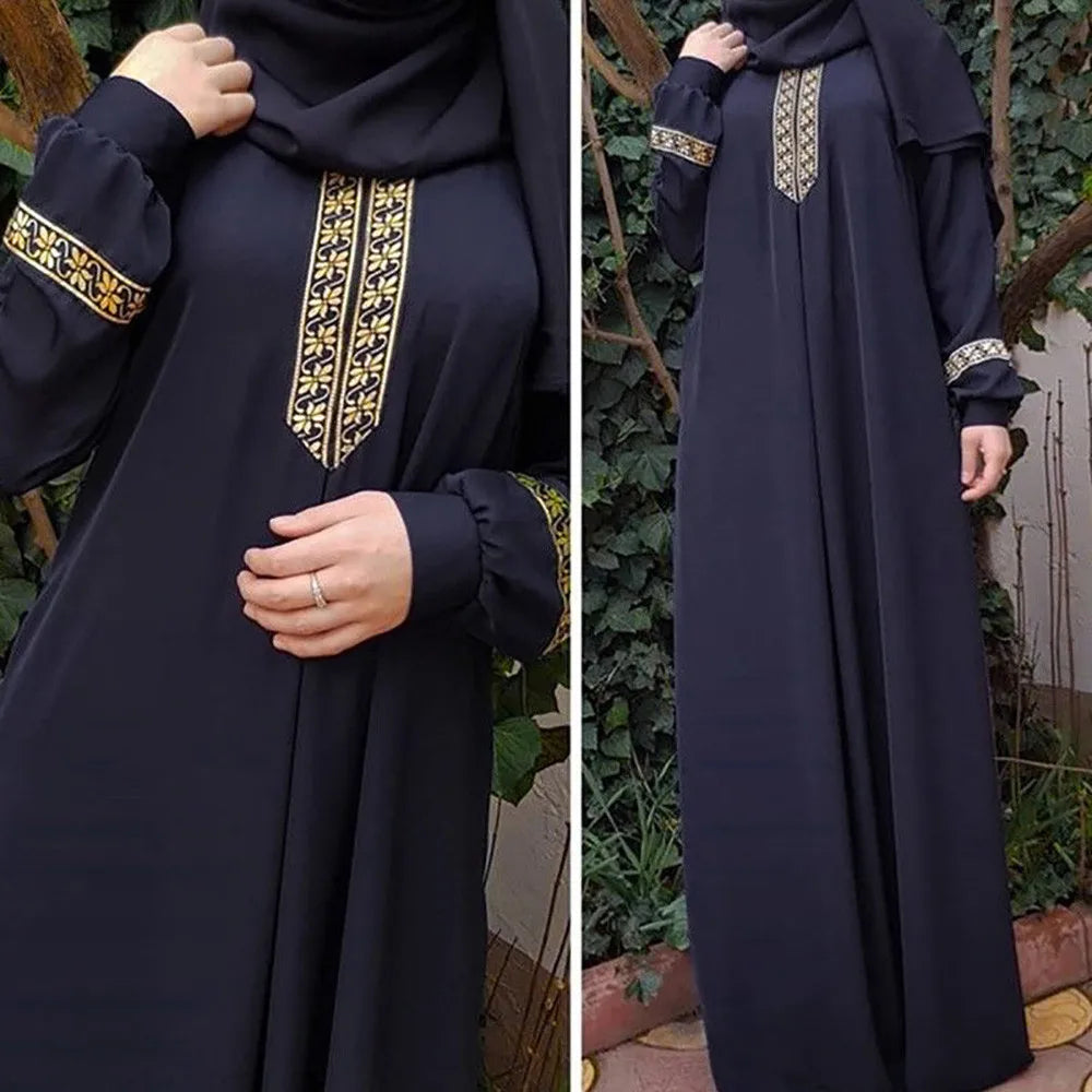 Casual Long Sleeved Ramadan Prayer Outfit Women's Oversized Loose Printed Muslim Long Dresses Islamic Dubai Turkish Modest Abaya - Seprincess