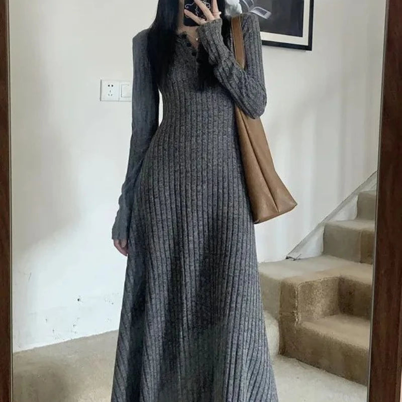 2024 Korean High-end Knitted Dress for Women Autumn/Winter Slim Fit Fashionable Versatile Long-sleeved Woolen Dress for Women - Seprincess