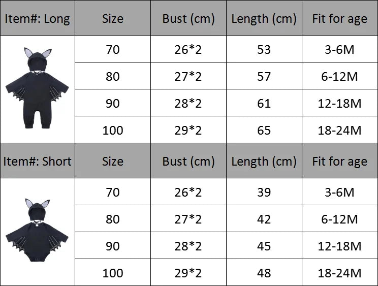 Halloween Baby Black Bat Costume Cosplay Romper Jumpsuit Infant Boys Girls Purim Party Carnival Fancy Dress Long Short - Seprincess