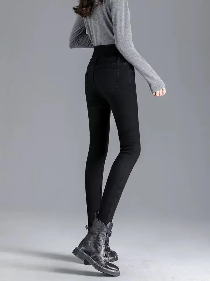 High-waisted Fleece-lined Jeans Women's Winter New Slimming Black Slim Fit Trendy Pencil Leggings