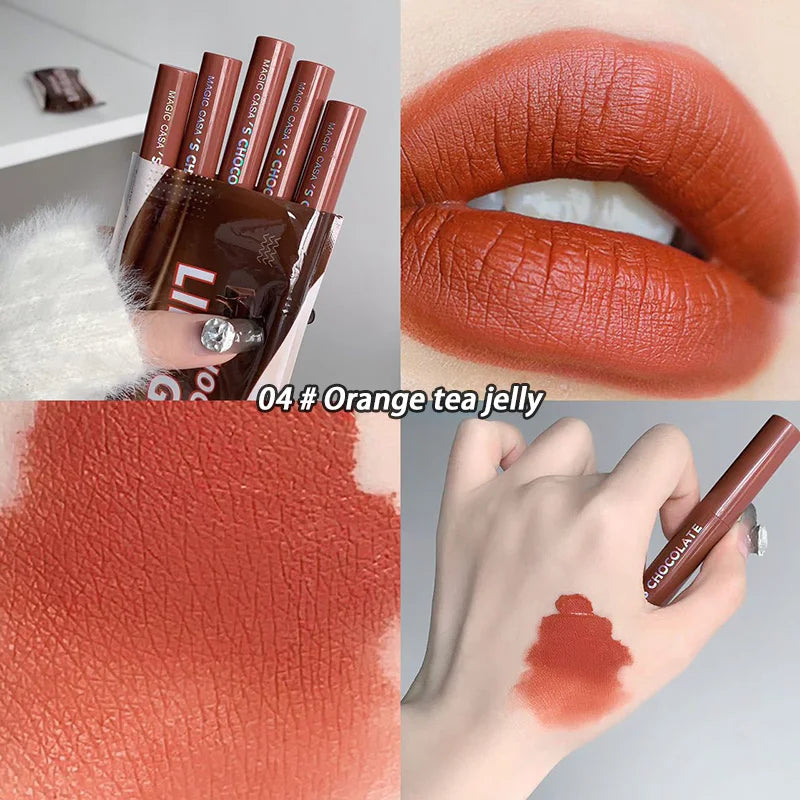 Chocolate Lip Glaze Set Velvet Matte Not Fade Long lasting Rich Cream Lipstick Milk Coffee Lip Color Women Makeup Lip Tint - Seprincess