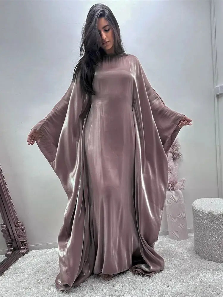 Ramadan Summer Batwing Sleeve Satin Butterfly Abaya Islam Muslim Maxi Dress Kebaya Women Kaftan Robe Musulmane Femme Vestidos - Seprincess