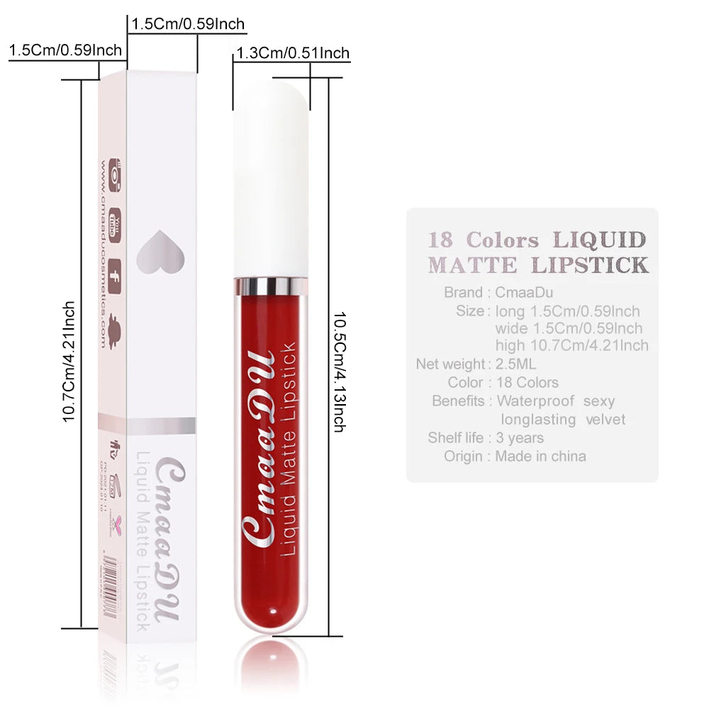 CmaaDu 18 Matte Mist Lip Glaze Long-lasting waterproof Moisturizing Lip Gloss Natural Healthy Lipstick - Seprincess