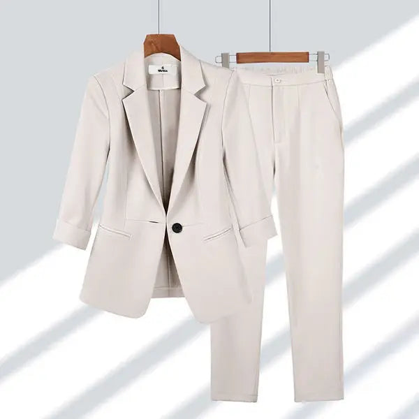 2023 Summer New Thin Jacket Blazer Casual Wide Leg Pants Two Piece Elegant Women's Pants Set Office Outfits Business Clothing - Seprincess