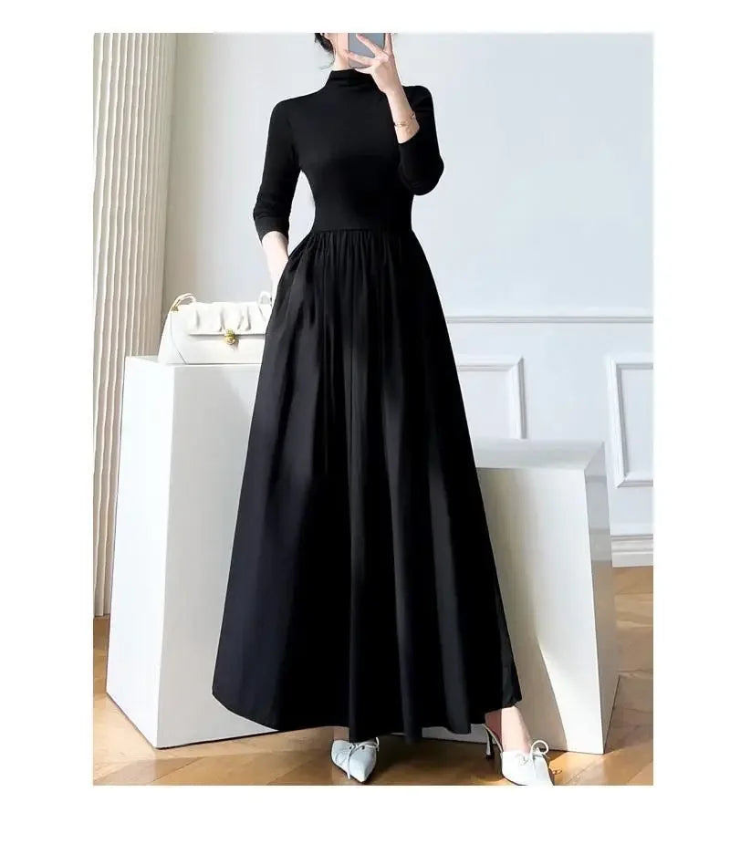 2024 New Slim Long Sleeve Elegant Dress Autumn Winter Thin Casual Temperament Pullovers Women's Clothing Office Lady Simplicity - Seprincess