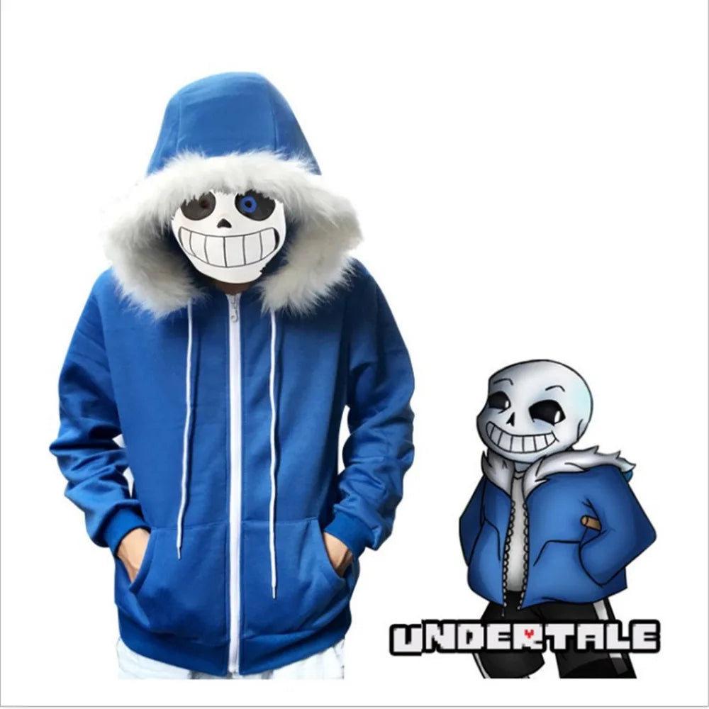 Undertale Sans Skeletons Cosplay Blue Hoodies Mask Bones Cos Blue Coat Halloween Cosplay Costume Unisex Cute Jacket Headgear - Seprincess