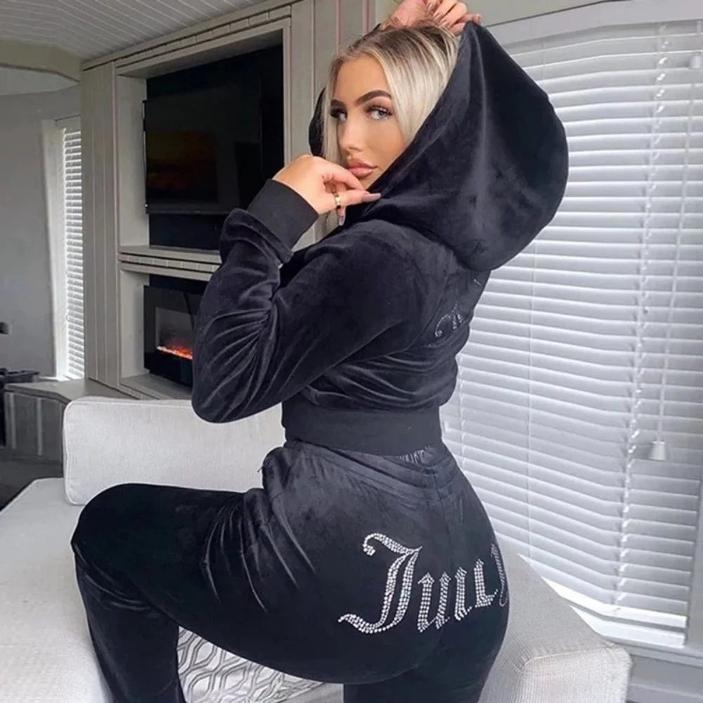 Women Fashion Vintage Two Piece Sets Casual Y2K Zipper Long Sleeve Hoodies Straight Pants Outfits Gothic 2024 New Streetwear - Seprincess