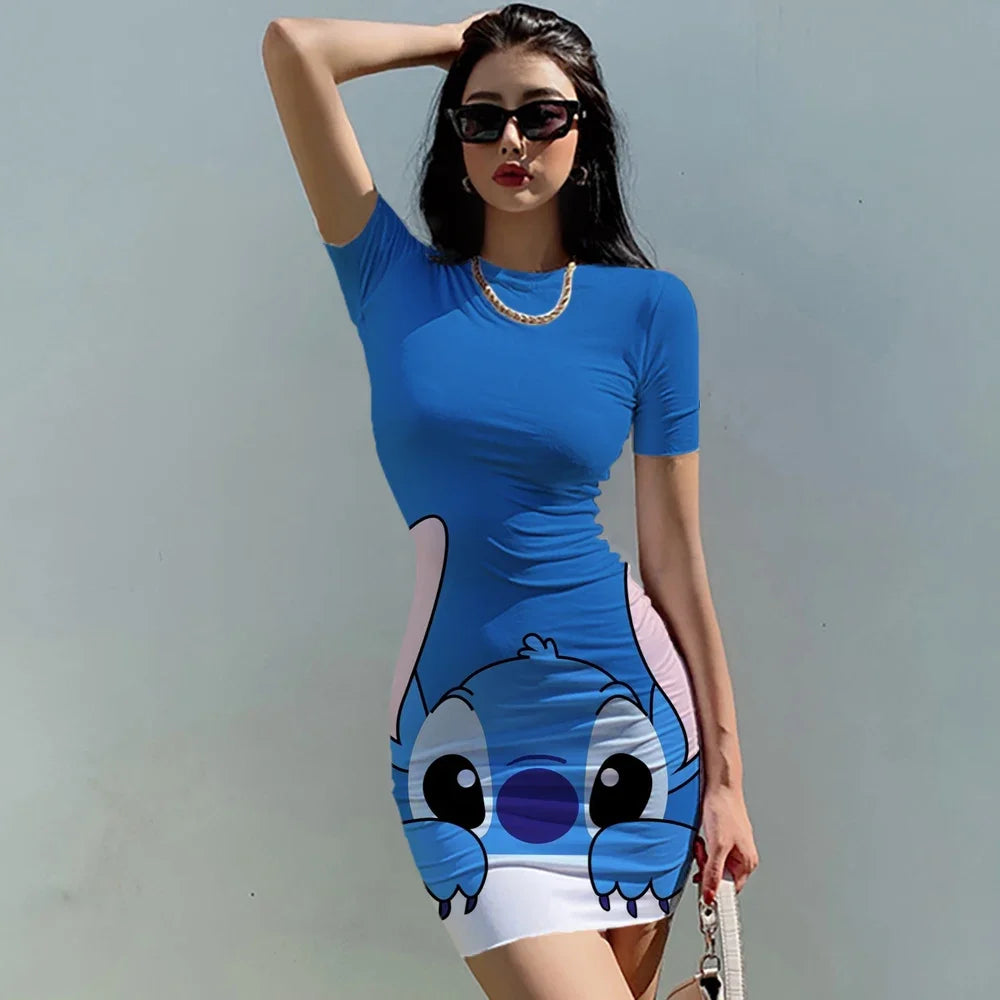 Elegant Dresses for Women 2024 Top Sexy Slim Fit Tight Women's Dress Casual Disney Stitch  Cartoon Fashion Print Mickey S-5XL - Seprincess