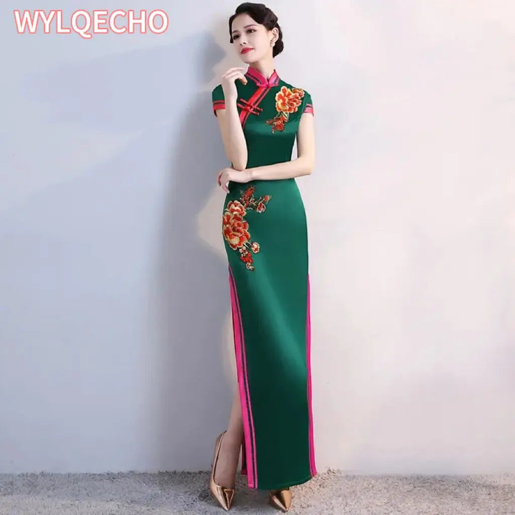 S-5XL Grren Party Cheongsam Vintage Chinese Style Spring Long Evening Dress Oriental Woman Elegant Qipao Vestido - Seprincess