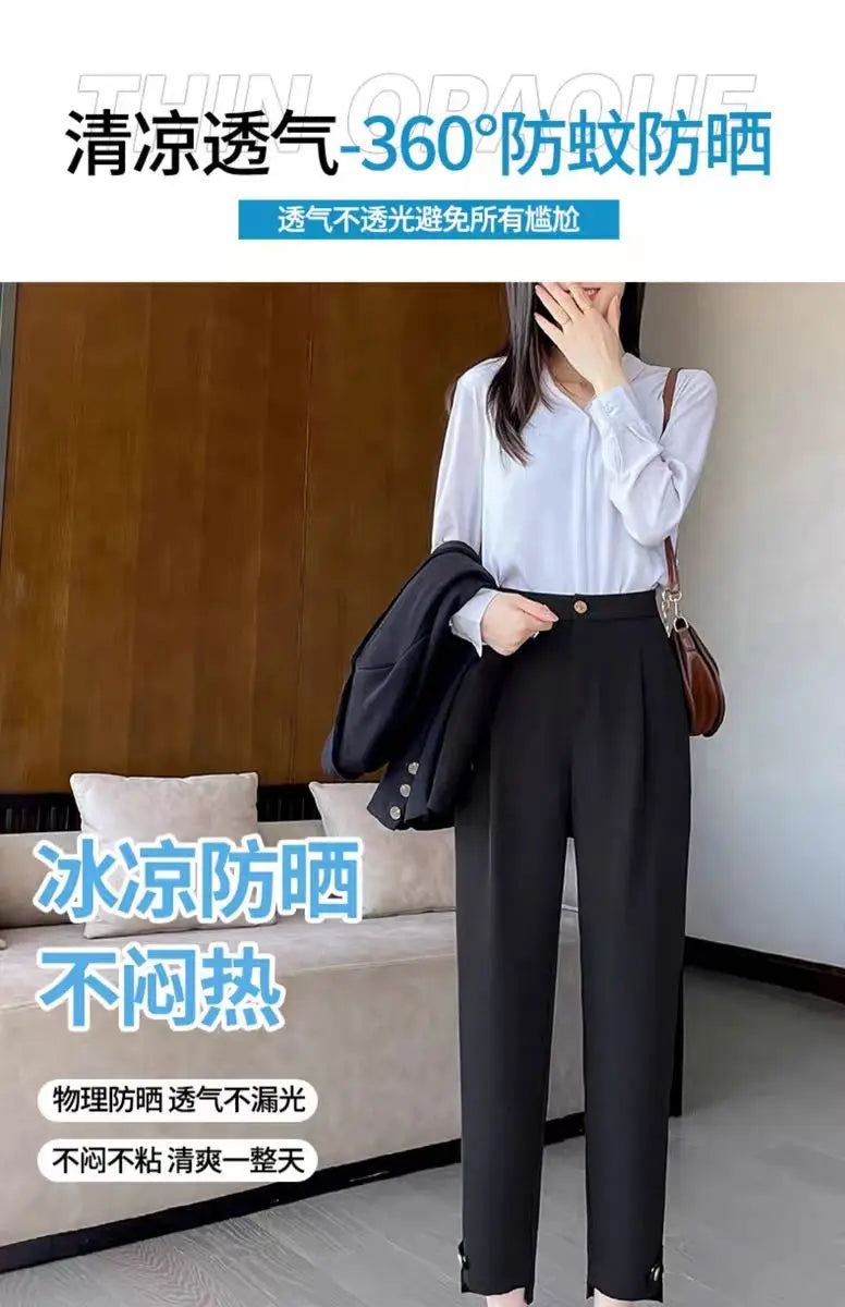 New Black Suit Pants For Women 2023 Spring/summer Straight Barrel Irregular High Waist Casual Cropped Wide Leg Pants