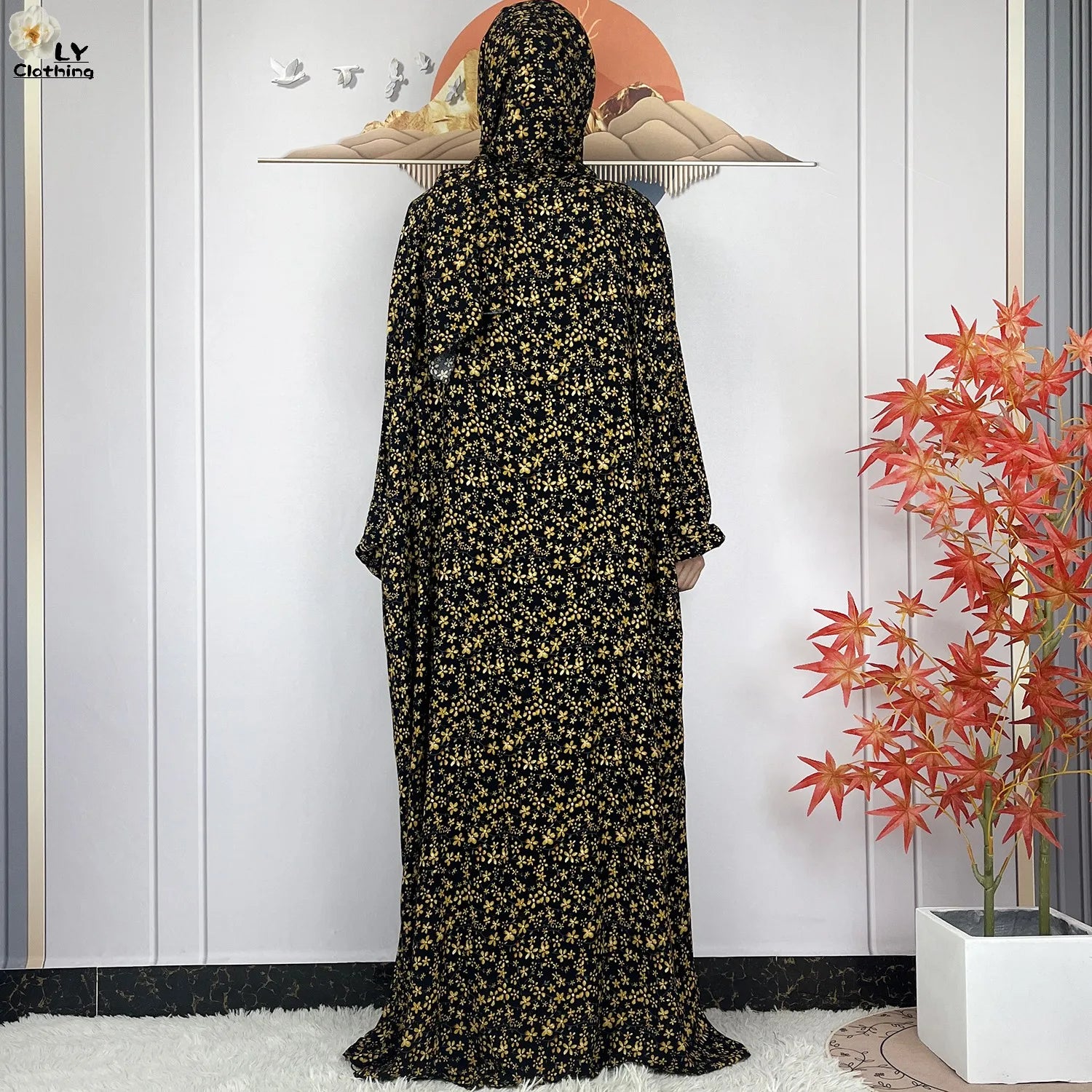 2024Latest Muslim Abayas For Women Ramadan Prayer Maxi Dubai Turkey Femme Cotton Robe Floral Loose African Dress Turban Attached - Seprincess