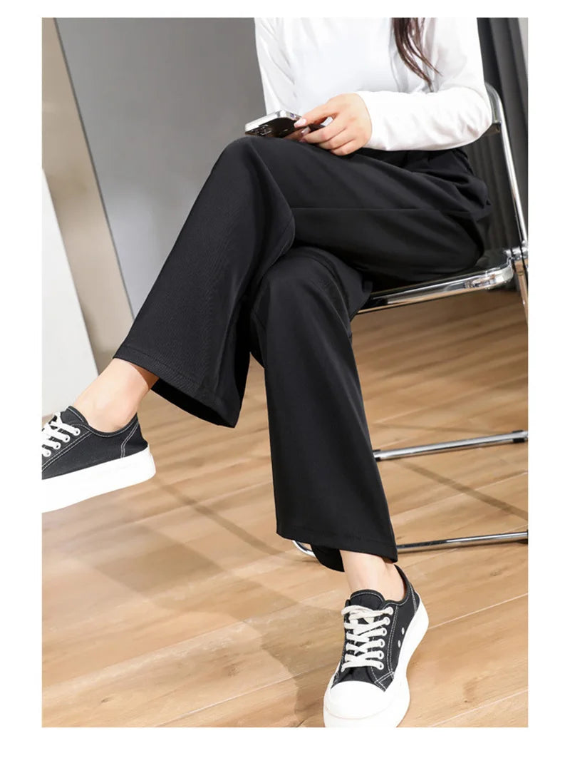 Women Chic Office Wear Straight Pants Vintage High Ladies Trousers Baggy Korean 2024 Spring/Summer/Autumn Wide Leg Female