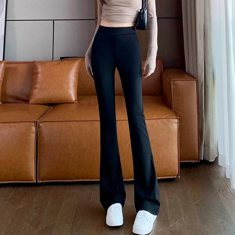 High-waisted Bell-bottom Pants Women's Spring/autumn New Arrival 2024 Petite Summer Thin Style Black Micro-flared Suit Pants