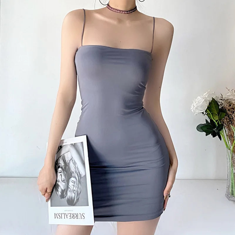 2024 new summer sexy suspenders Korean slim European and American fashion Joker solid color dress short skirt