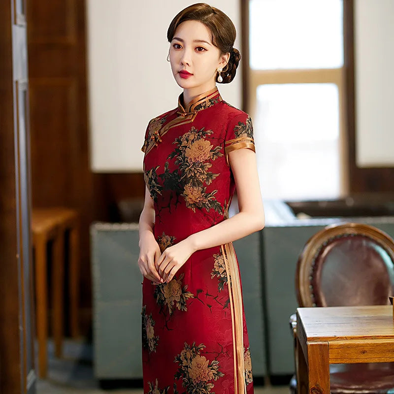 Chinese Cheongsam Traditional Wedding Qipao Woman Embroidery Elegant Split Dress Female Floral Bodycon Cheongsam - Seprincess